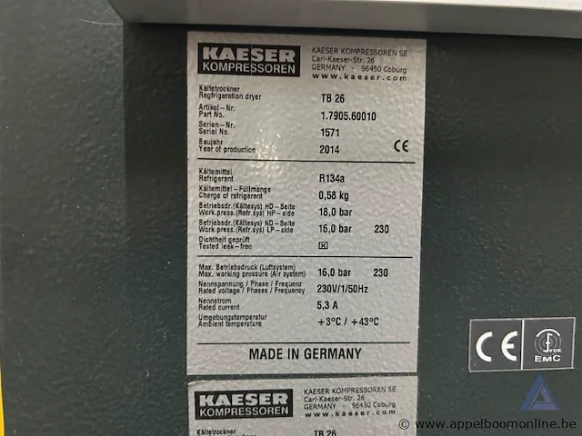 Koeldroger kaeser tb 26, bouwjaar 2014. voorzien van een netspanning van 230 v en 1 fase. - afbeelding 3 van  3