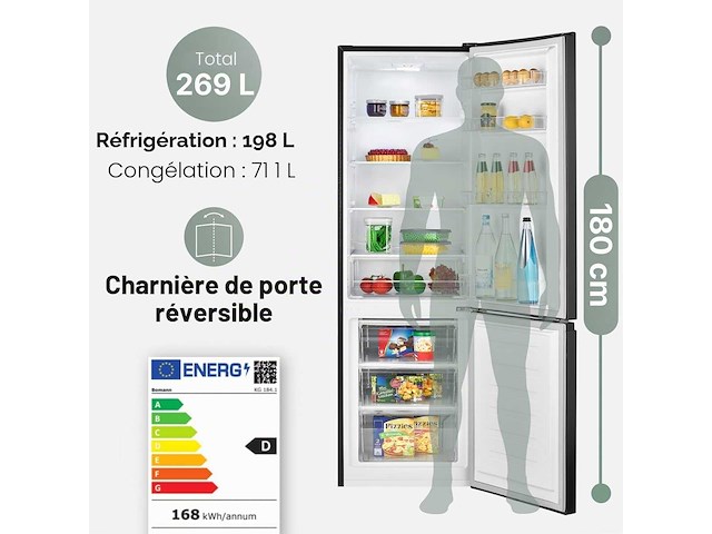 Koelkast en vriezer 269l zwart kg184-1-roestvrij staal/zwart, netto capaciteit: 269 liter - afbeelding 5 van  11