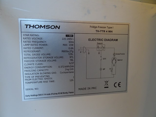 Koelkast thomson + verrijdbare bakdiepvries - afbeelding 3 van  6