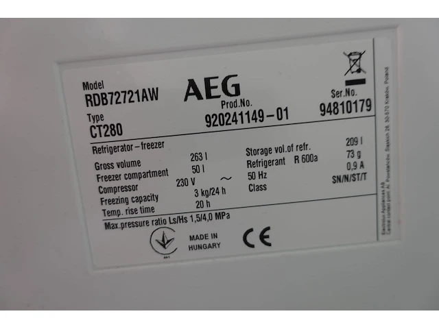 Koelkast/diepvries aeg - afbeelding 4 van  4