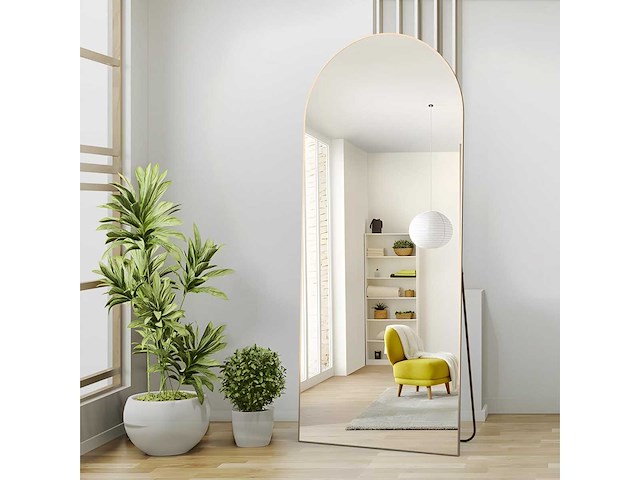 Koepelspiegel 165 x 60 cm, hangend of scheef, goud, voor slaapkamer en kleding - afbeelding 2 van  3