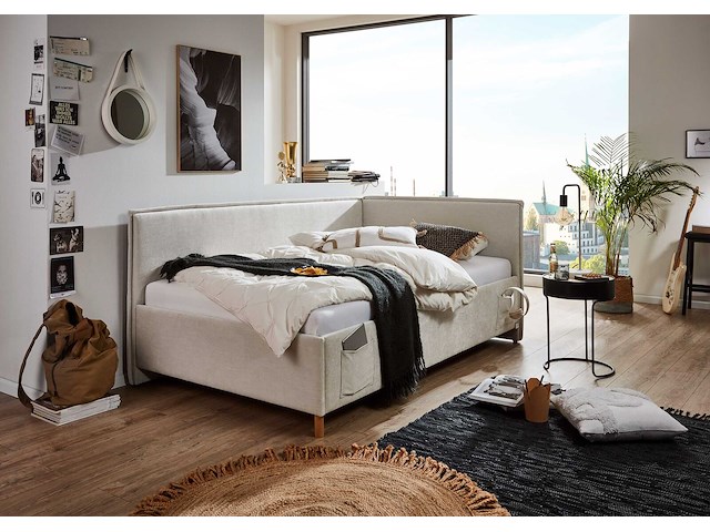 Kofferbed ollie | met rugleuning | 90 x 200 cm | beigekleurig design - afbeelding 1 van  12