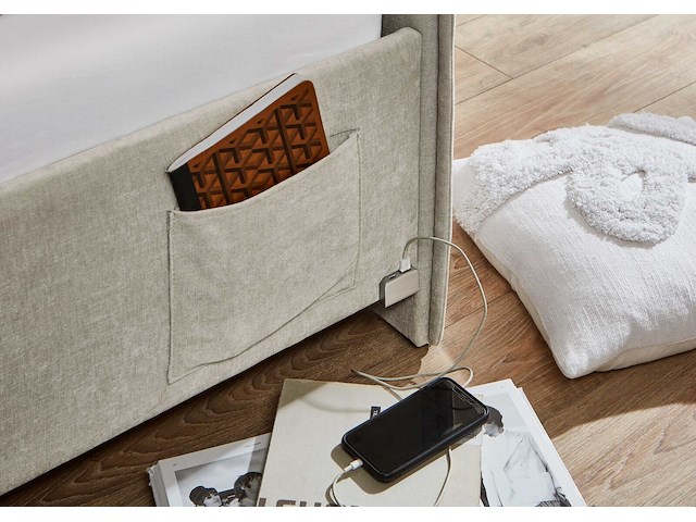 Kofferbed ollie | met rugleuning | 90 x 200 cm | beigekleurig design - afbeelding 6 van  12