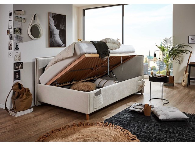 Kofferbed ollie | met rugleuning | 90 x 200 cm | beigekleurig design - afbeelding 7 van  12