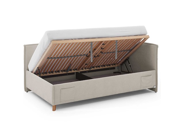 Kofferbed ollie | met rugleuning | 90 x 200 cm | beigekleurig design - afbeelding 9 van  12