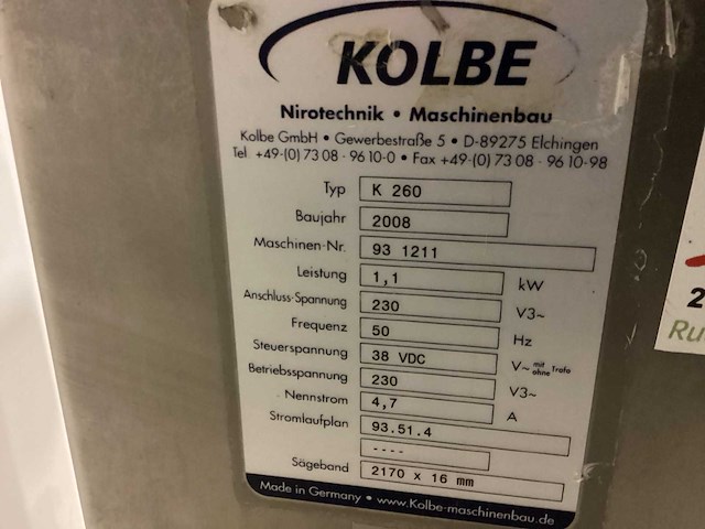 Kolbe k260 vleeszaagmachine - afbeelding 3 van  3
