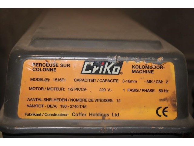 Kolomboormachine, criko, 1516f1, 1/2 pk, 220v, 3-16mm capaciteit, werking niet gekend, bj 2000 - afbeelding 3 van  3