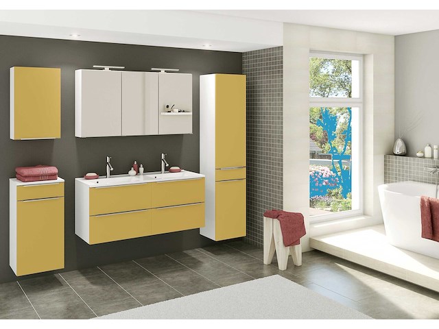 Kolomkast hansen 40cm 2 deuren & 1 lade - geel/wit - afbeelding 1 van  7