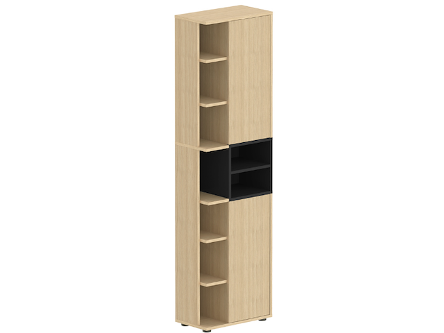 Kolomkast kuba 9 legplanken, 2 draaideuren-lichte eik/zwart - afbeelding 2 van  7