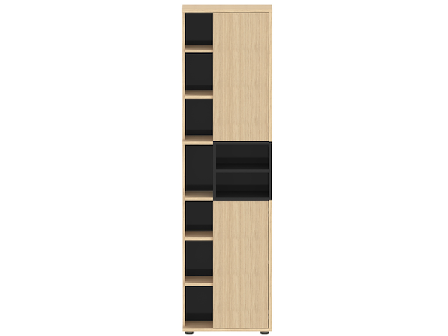 Kolomkast kuba 9 legplanken, 2 draaideuren-lichte eik/zwart - afbeelding 3 van  7