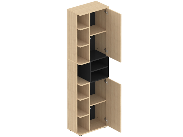 Kolomkast kuba 9 legplanken, 2 draaideuren-lichte eik/zwart - afbeelding 7 van  7