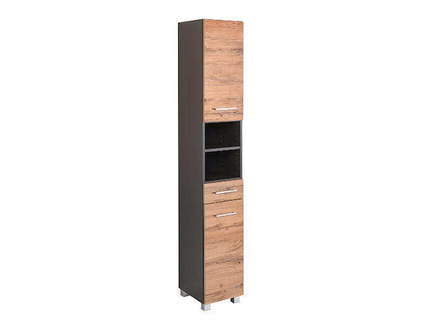 Kolomkast pares 30cm 2 deuren & 1 lade - grafiet/wotan eik - afbeelding 7 van  7