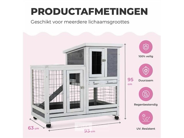 Konijnenhok 95 x 63 x 93 cm - afbeelding 1 van  3