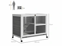 Konijnenhok op wielen, klein dierenverblijf in massief hout, 2 verdiepingen, schuifdakplatforms, 91,5 x 53,3 x 73 cm, grijs - afbeelding 3 van  6
