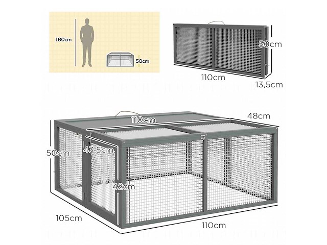Konijnenhok opvouwbare konijnenkooi met handvat bovenop openbaar voor 2 tot 3 cavia's - afbeelding 3 van  4