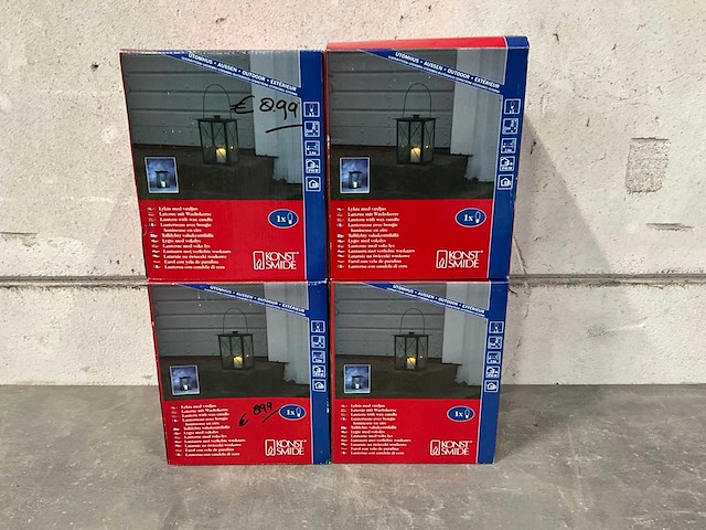 Konstsmide lantaarn met verlichte waskaars (4x) - afbeelding 1 van  3