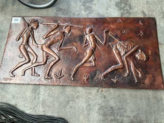 Koperen 3-d afrikaans tafereel wanddecoratie - afbeelding 1 van  3