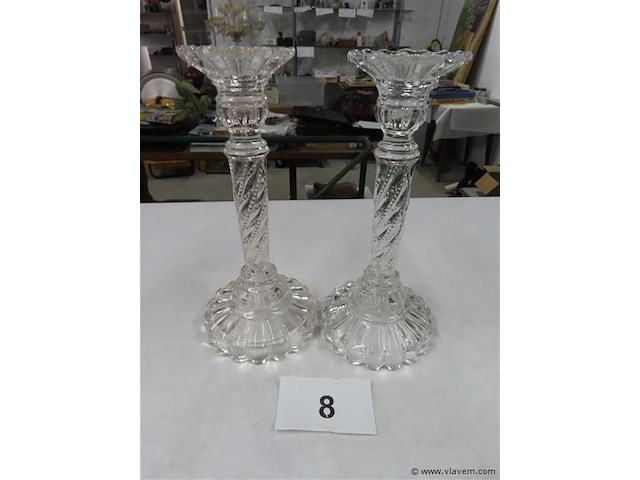 Koppel glazen kandelaars - afbeelding 1 van  3