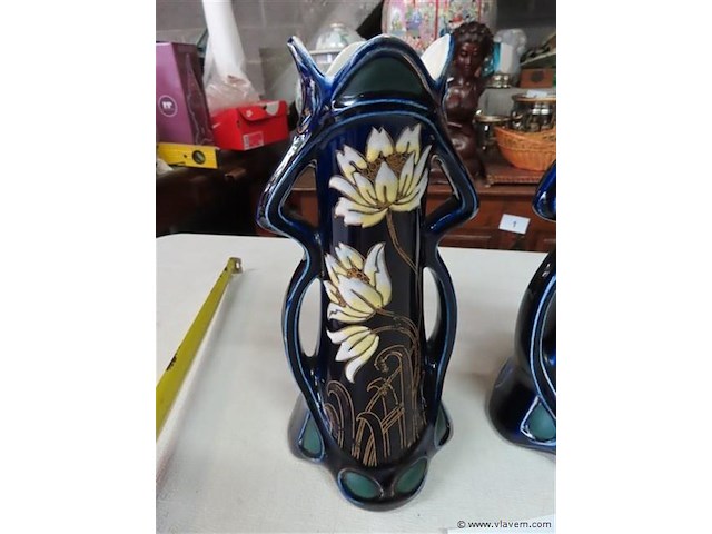 Koppel keramieken art-nouveau vazen - afbeelding 2 van  4