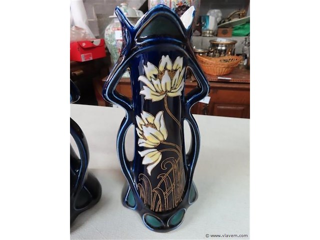 Koppel keramieken art-nouveau vazen - afbeelding 3 van  4