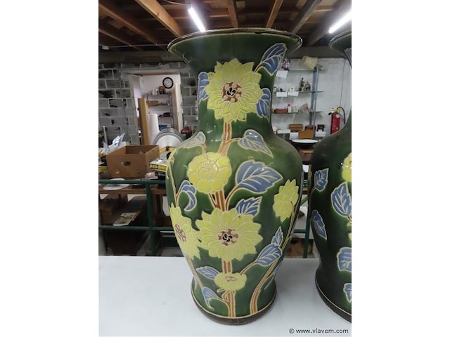 Koppel vazen bloemen keramiek - afbeelding 2 van  4