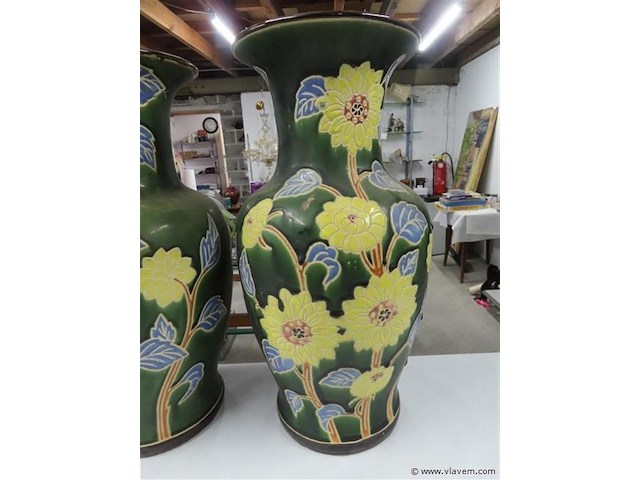 Koppel vazen bloemen keramiek - afbeelding 3 van  4