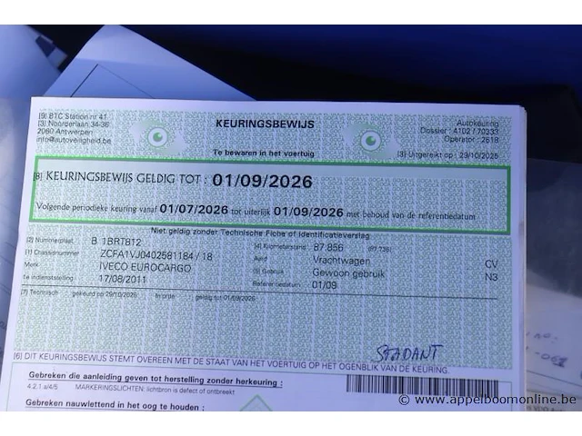 Kraanwagen iveco 190el, datum 1ste inschr 17/8/2011, chassis nr zcfa1vj0402581184, diesel, euro 5, ttm 19000kg, vv kraan hmf rcl 5300 (defect), km-stand laatste keuring 87856, schade rondom - afbeelding 4 van  17