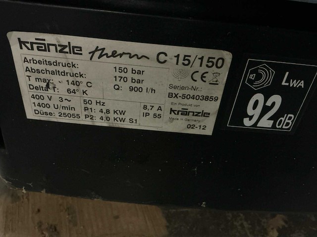 Kranzle therm c15/150 hogedrukreiniger - afbeelding 2 van  10