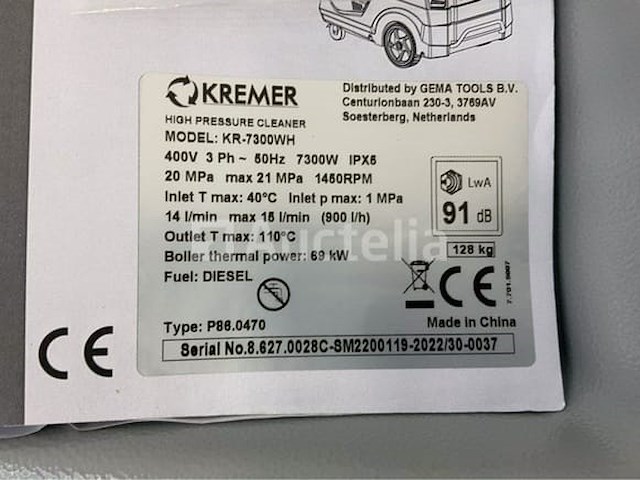 Kremer - 2025 - kr-7300hw - heetwater hogedrukreiniger - afbeelding 3 van  9