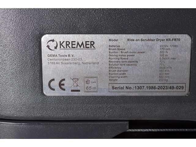 Kremer - 2025 - kr-fr70 - industriële zit schrobzuigmachine - afbeelding 16 van  26