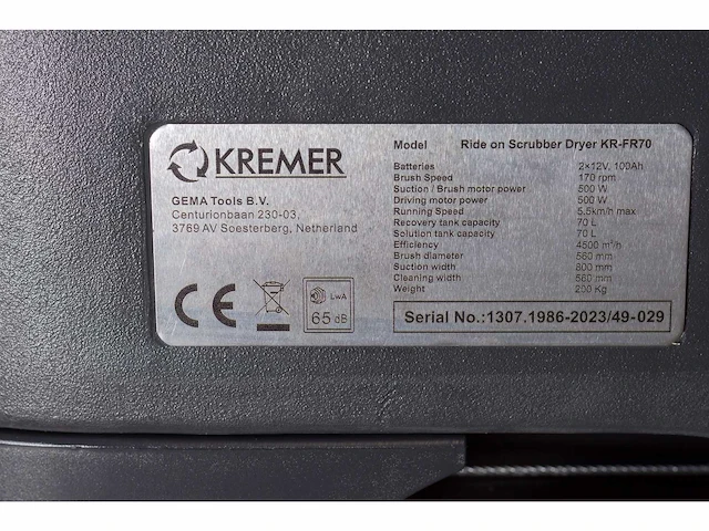 Kremer - 2025 - kr-fr70 - industriële zit schrobzuigmachine - afbeelding 16 van  23