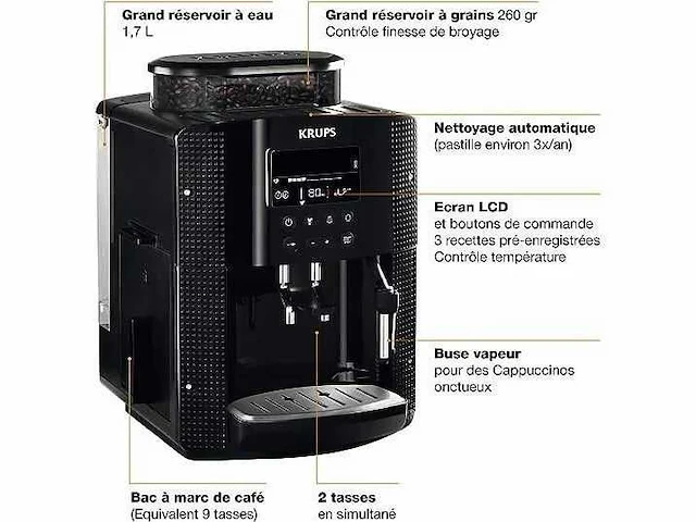 Krups bonenkoffiemachine, 1,7 l, espressokoffiemachine, cappuccino stoompijp - afbeelding 2 van  4