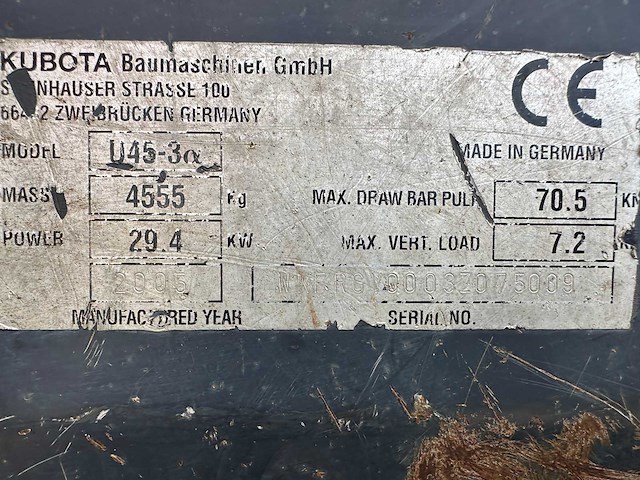 Kubota - 2005 - u45 - 3 - midigraafmachine - afbeelding 9 van  35
