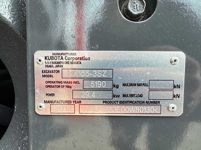Kubota - 2012 - kx155-3sz - midigraafmachine - afbeelding 30 van  33
