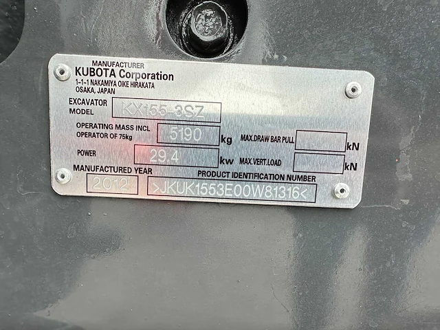 Kubota - 2012 - kx155-3sz - midigraafmachine - afbeelding 36 van  41
