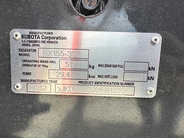 Kubota - 2012 - kx155-3sz - midigraafmachine - afbeelding 15 van  15