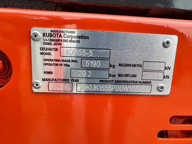 Kubota - 2014 - kx155-5 - midigraafmachine - afbeelding 37 van  42