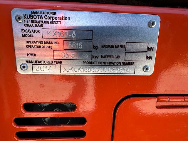 Kubota - 2014 - kx165-5 - midigraafmachine - afbeelding 38 van  43
