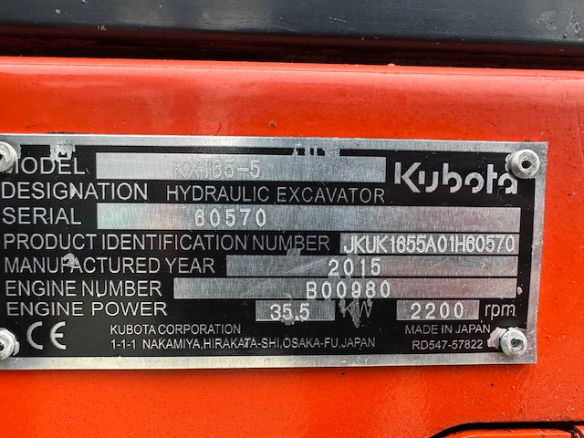 Kubota - 2015 - kx165-5 - midigraafmachine - afbeelding 37 van  42