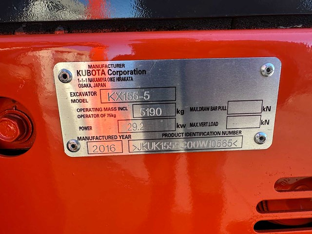 Kubota - 2016 - kx155-5 - midigraafmachine - afbeelding 33 van  40