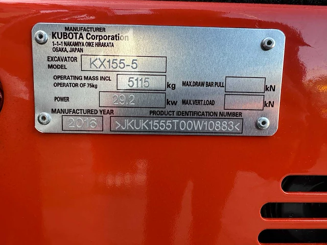 Kubota - 2016 - kx155-5 - midigraafmachine - afbeelding 20 van  43