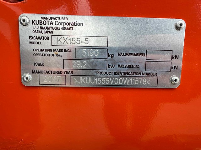 Kubota - 2017 - kx155-5 - midigraafmachine - afbeelding 38 van  43