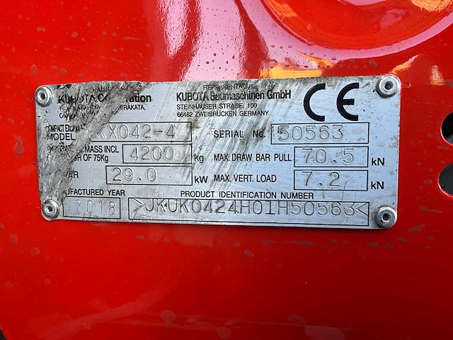 Kubota - kx042-4 - tracked excavator - 2018 - afbeelding 8 van  19