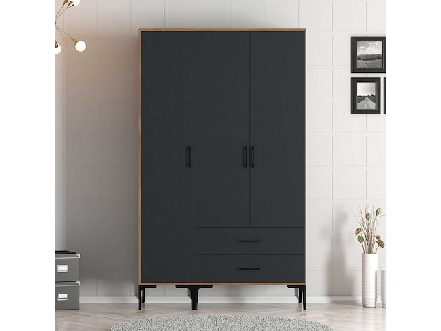 Kumsal garderobekast | 100% melamine | walnoot, antraciet - afbeelding 1 van  7