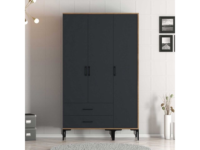 Kumsal garderobekast | 100% melamine | walnoot, antraciet - afbeelding 2 van  7