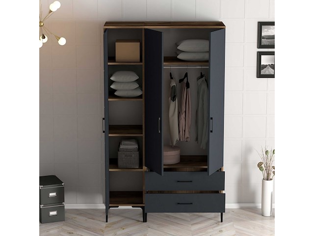 Kumsal garderobekast | 100% melamine | walnoot, antraciet - afbeelding 3 van  7