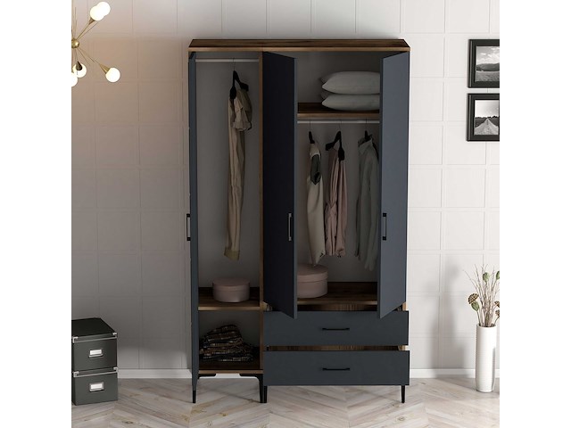 Kumsal garderobekast | 100% melamine | walnoot, antraciet - afbeelding 4 van  7