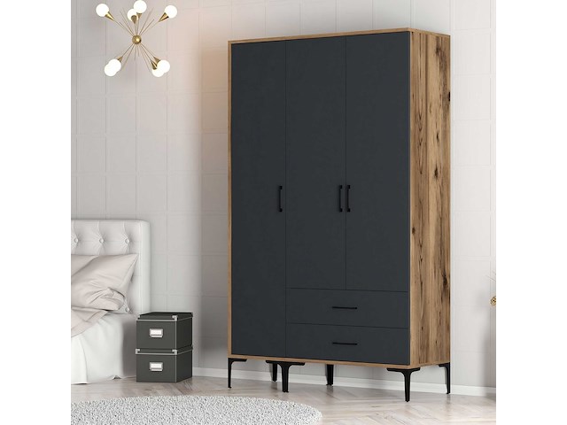 Kumsal garderobekast | 100% melamine | walnoot, antraciet - afbeelding 5 van  7