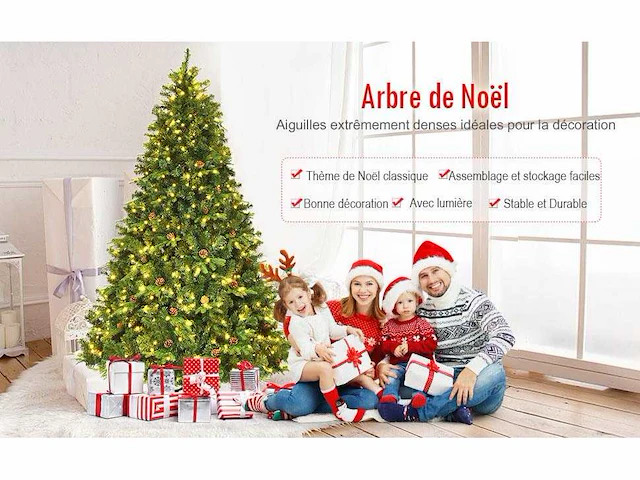 Kunstmatige kerstboom 225 cm met 61 dennenappels en led-verlichting - afbeelding 5 van  11