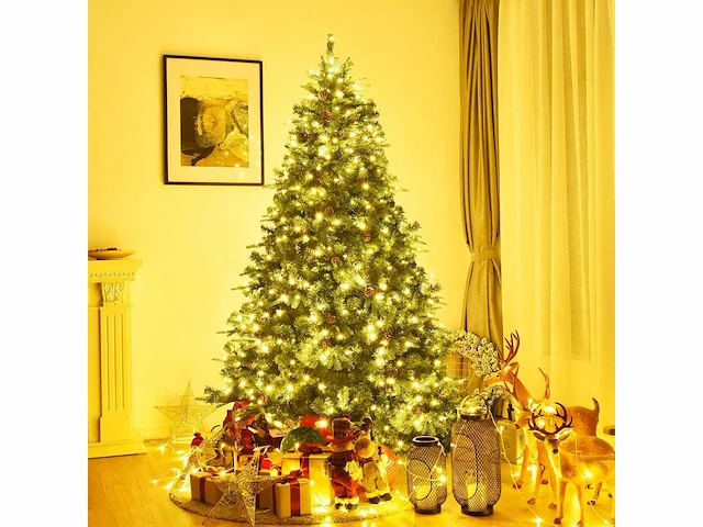 Kunstmatige kerstboom 240cm kerstboom 81 dennenappels, led-lampen, metalen voet 60cm, pvc en pe, groen - afbeelding 5 van  9
